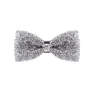 Mens Womens Rhinestone Bow Tie Satin Sequin Silver